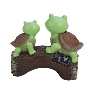 Garden Ornament Turtle Figurine Tortoise Statue Lawn Decor with Solar Lights