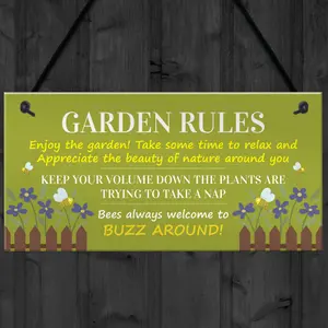 Red Ocean Garden Rules Sign for Outdoor Decor Cute and Funny Garden Plaque for Plant Lovers