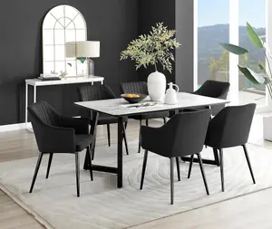 Furniturebox UK Carson White Marble Effect Dining Table & 6 Black Calla Black Leg Chairs