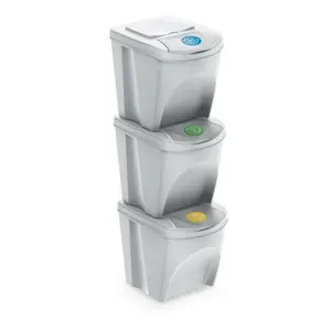 Plastic Manual Lift Rubbish Bin - 25L (Set of 3) White