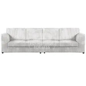 Luxor Long Fabric Jumbo Cord 4 Seater Sofa - Full Back Silver