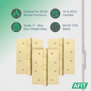 AFIT Satin Brass Door Hinges - 4 Inch / 102mm  Internal Fire Door Hinges - 1.5 Pairs