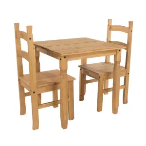 Core Products Corona square dining table & 2 chair set, antique waxed pine