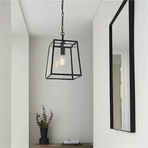 2 PACK Hanging Ceiling Pendant Light - Matt Black & Clear Glass - 10W LED E27