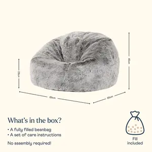 icon Kids Classic Faux Fur Bean Bag Chair Arctic Wolf Grey Bean Bags for Children