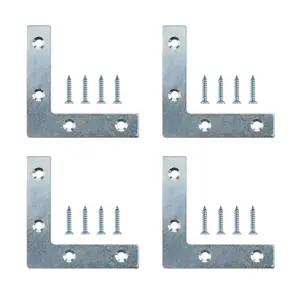 Silver effect Steel Corner plate (L)75mm (W)75mm, Pack of 4