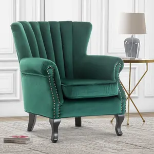 Velvet Emerald Green Jemma Accent Wingback Chair