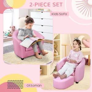 HOMCOM Kids Mini Sofa Children Armchair with Ottoman for Bedroom Playroom Pink