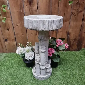 Bamboo Design Stone Cast Birdbath