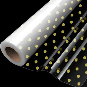 Cellophane Wrap Roll, Double Folded 20m X 84cm Clear Cellophane Wrapping Roll Printed With Gold Dot For Food, Birthday Gifts, Flowers And Crafts