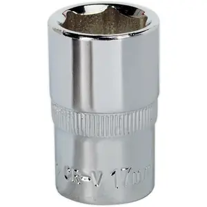 17mm Forged Steel Drive Socket - 1/2 Inch Square Drive, Polished Chrome Finish