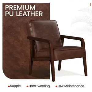 Yaheetech Dark Brown Extra-wide Faux Leather Accent Chair Wood Frame Armchair