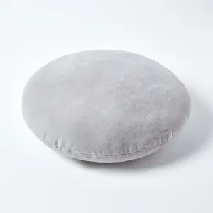 Homescapes Light Grey Velvet Cushion, 40 cm Round