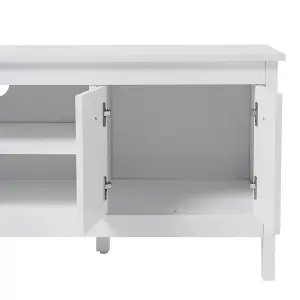 Classic White Wooden TV Stand with Drawers and Shelf 140cm W x 40cm D x 50cm H