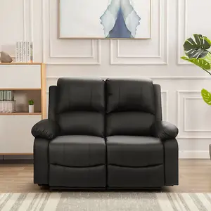 Comfy Living PU Leather Electric Reclining 2 Seater Sofa In Black