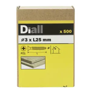 Diall Yellow-passivated Carbon steel Screw (Dia)3mm (L)25mm, Pack of 500