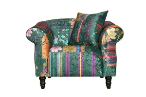 Fabric Green Patchwork 1 Seater Avici Shout Sofa