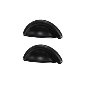 GoodHome Chervil Matt Black Kitchen cabinets Cup Pull handle (L)9.46cm (D)24mm, Pack of 2