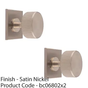 2 PACK - Reeded Radio Cabinet Door Knob & Matching Backplate Lined Satin Nickel 40 x 40mm