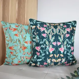 Floral Square Throw Cushion Viridian / Polyester