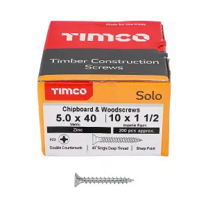 TIMCO Solo Countersunk Silver Woodscrews - 5.0 x 40 (200pcs)