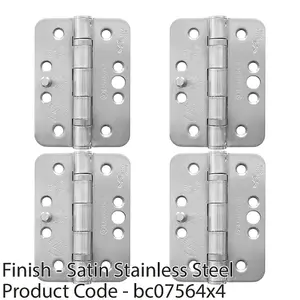 4 PACK - PAIR Grade 13 Ball Bearing Security Hinge RADIUS - 102 x 76mm Satin Steel