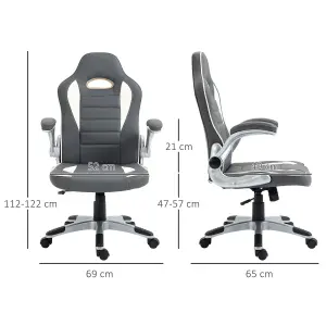 Vinsetto Home Office Chair Racing Gaming, Height Adjustable Rolling Swivel With Tilt Function PU Leather, Grey