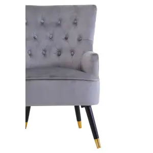 Interiors by Premier Grey Velvet Tufted Chair, High quality Velvet Dining Chair, HighBack Grey Accent Armchair