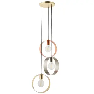 Anson Lighting Dalhart 3lt Pendant light finished in Brushed brass, nickel and copper plate