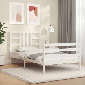 Berkfield Bed Frame with Headboard White 90x200 cm Solid Wood