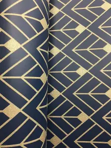 Diamond Geometric Wallpaper Navy Blue Gold Glitter Shimmer 3D Effect Rasch