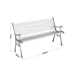 2 Seater Retro Rustproof Metal Wood Garden Patio Bench with Backrest 125cm