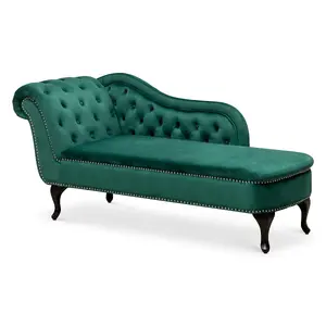 Right Hand Chaise Lounge in Velvet Emerald Green