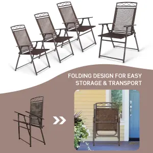 Costway Set of 4 Patio Folding Chairs Portable Metal Camping Chairs Lightweight Sling Chairs