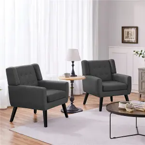 Yaheetech dark Grey Button Tufted Accent Chair with Solid Wood Legs