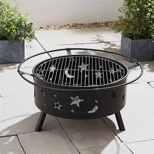 Astral 2-in-1 Fire Pit with BBQ with Spark Guard & Poker