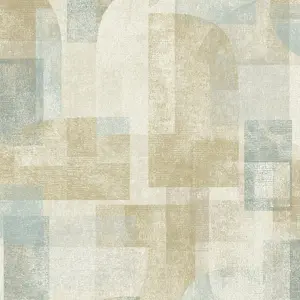 Grandeco Boutique Distressed Geo Abstract Shapes PVC-free Eco Wallpaper, Taupe Blue