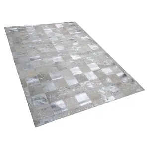 Cowhide Area Rug 140 x 200 cm Beige and Silver YAZIR