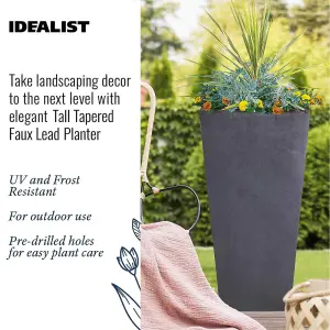 Set of 2 IDEALIST™ 89cm Tall Planter, Dark Grey Reinforced Stone Tapered Planter, Large Outdoor Plant Pots L43 W43 H89 cm, 127L