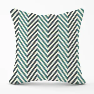 Geometric Herringbone Chevron Blues Outdoor Cushion 45cm x 45cm