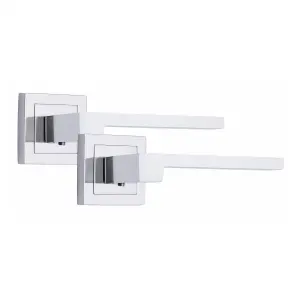 1 Pair Zeta Design Door Handles Square Rose Polished Chrome Finish