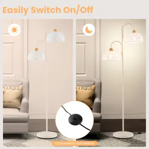 COSTWAY Rotating Floor Light w/ 2 x E27 Bulb Bases Freestanding Tree Lamp w/ Foot Switch