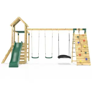 Rebo Wooden Climbing Frame with Swings, Slide, Up & over Climbing wall and Monkey Bars - Pyrennes