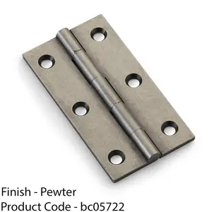 PAIR Solid Brass Cabinet Butt Hinge - 75mm - Pewter Premium Cupboard Fixings