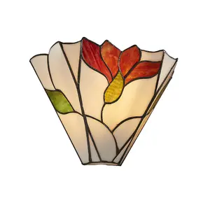 Tiffany Glass Floral Design Wall Light - Dark Bronze Effect - Dimmable LED Lamp