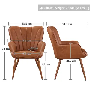 Yaheetech Retro Brown Upholstered Curved Back Faux Leather Accent Chair