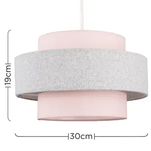 ValueLights Weaver Cylinder Ceiling Pendant Light Shade In Pink and Grey Herringbone Finish