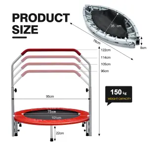 Costway Foldable Jumping Fitness Trampoline Exercise Rebounder W/ 4-Level Adjustable Handle