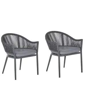 Set of 2 Garden Chairs with Cushions MILETO Metal Grey