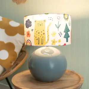 ValueLights Bosco Eucalyptus Ceramic Table Lamp with Doodle Drum Shade - LED Bulb Included